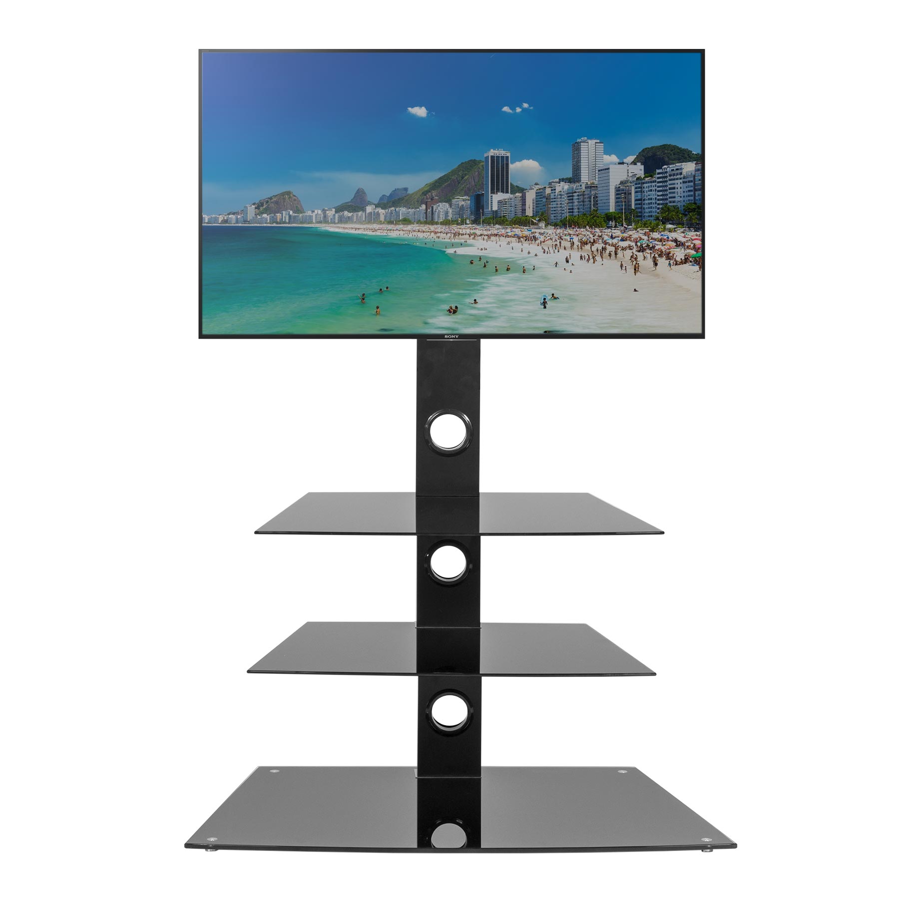 Black Glass Cantilever Tall Tv Stand Mmt Cb55 Television On The Mmt Cb55 Offers Practicality Of A Traditional Stand Coupled With Wall Look That Vesa Mounting Bracket Provides