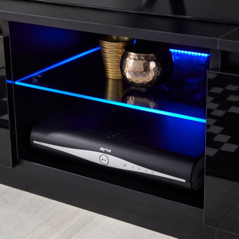 rtv1400 black gloss led light tv cabinet shelf