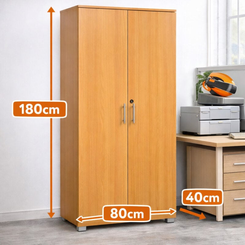 sd iv08 beech effect 2 door storage cabinet with locking doors 1800mm