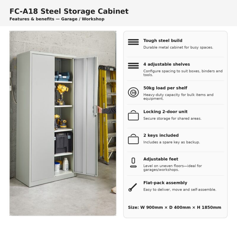 fc a18 grey 2 door steel storage cabinet 1850mm