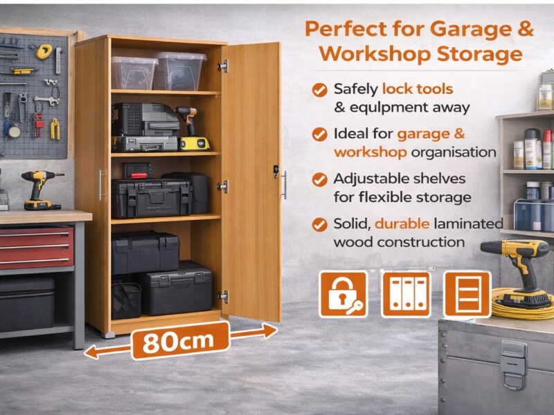 sd iv08 beech effect 2 door storage cabinet with locking doors 1800mm