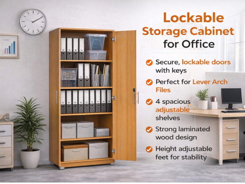 sd iv08 beech effect 2 door storage cabinet with locking doors 1800mm