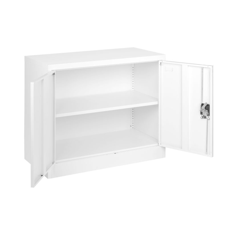 White Compact Metal Office Cabinet Open