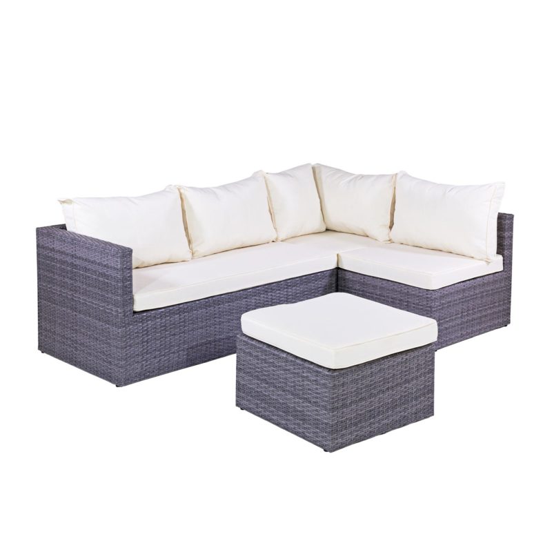 MLM210080 Rattan Garden Furniture L-Shaped Corner Sofa + Stool | MMT