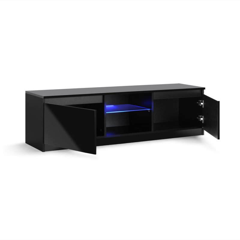 RTV1400-black-gloss-led-light-tv-cabinet-open