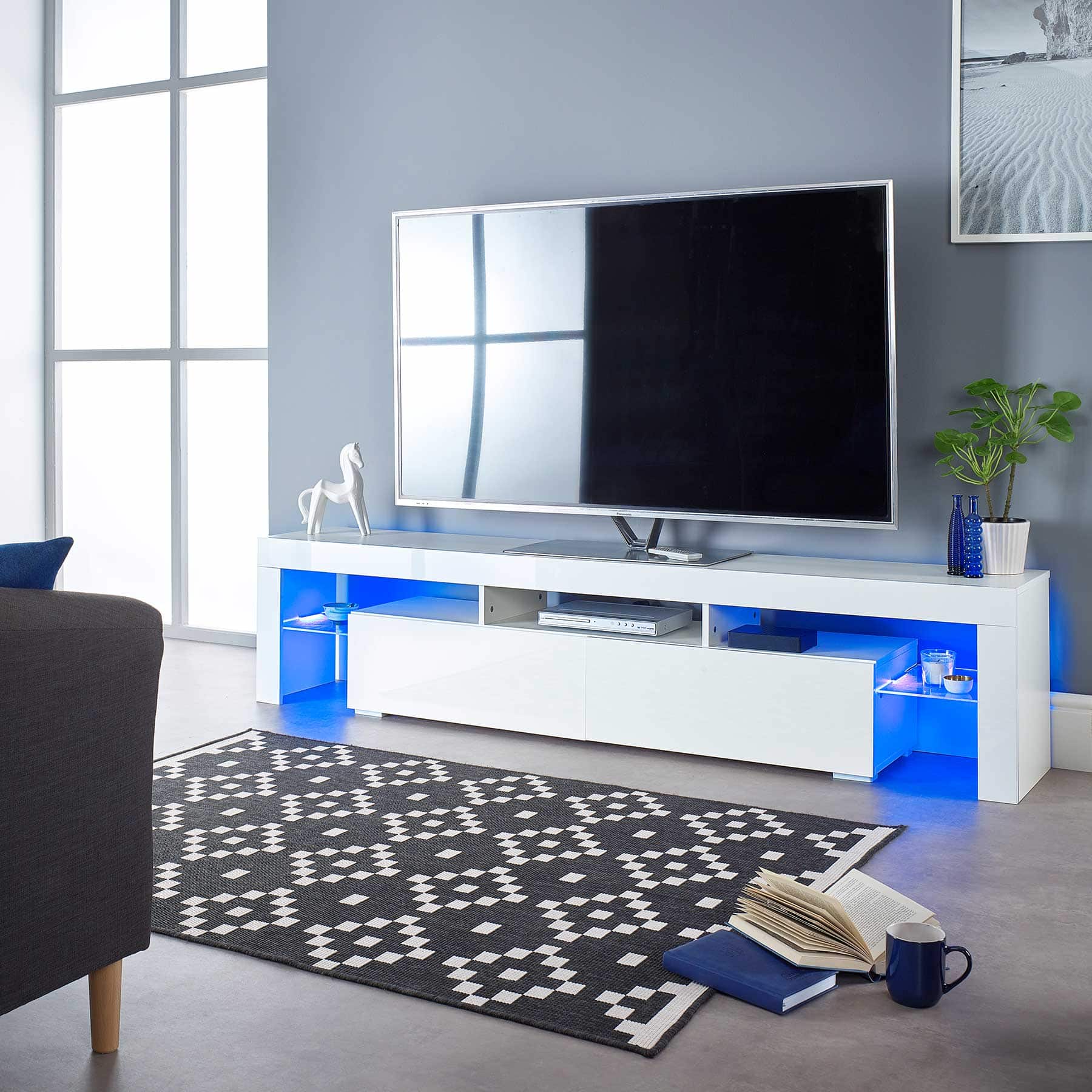 TS1704 Wide 200cm White TV Cabinet for up to 80″ screens | MMT