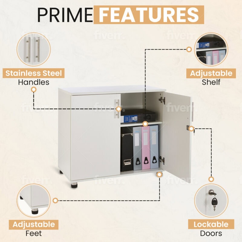 sd iv07 white 2 door storage cabinet with locking doors 750mm