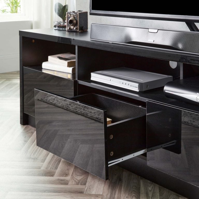 Black TV for 85″ Screens Wide TV Unit RGB Lights