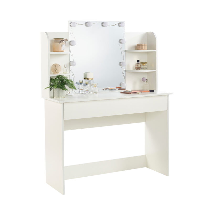 white dressing table with mirror and led lights