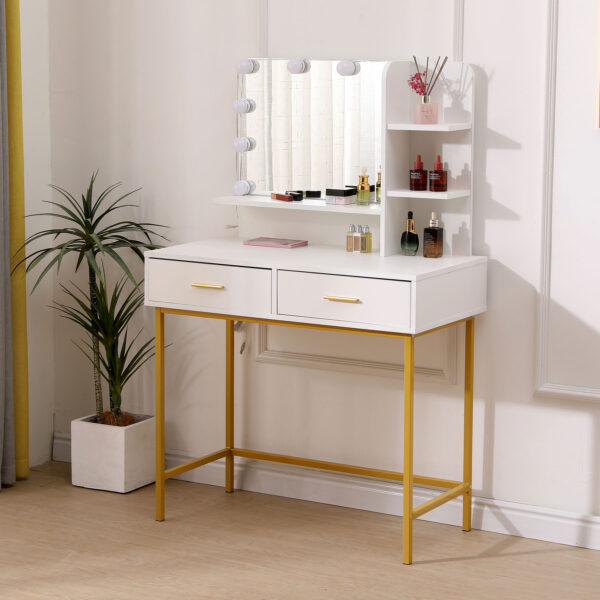 drs 0900 gold legged dressing table with mirror