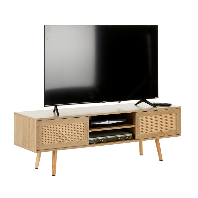 rls dr01 tv cabinet with rattan doors for up to 65″ screens