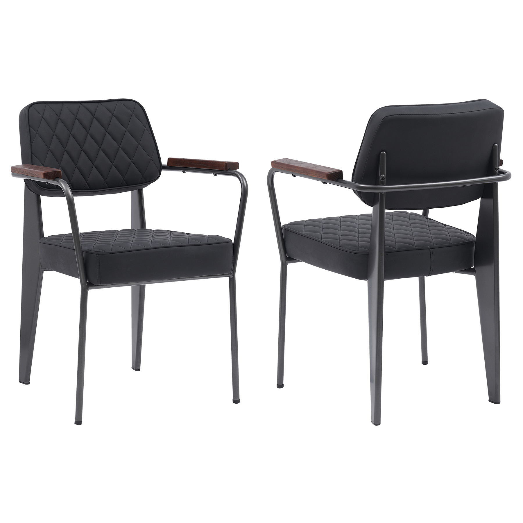 set of 2 black retro style diamond stitch dining chairs