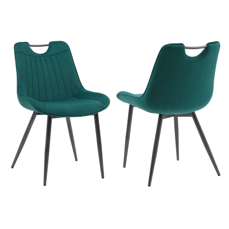 set of 2 green velvet channel quilted dining chairs