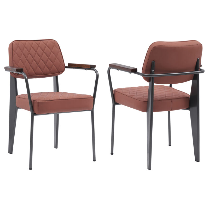 set of 2 tan retro style diamond stitch dining chairs