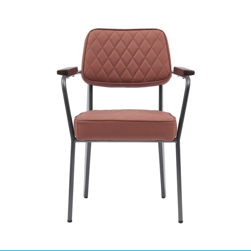 set of 2 tan retro style diamond stitch dining chairs