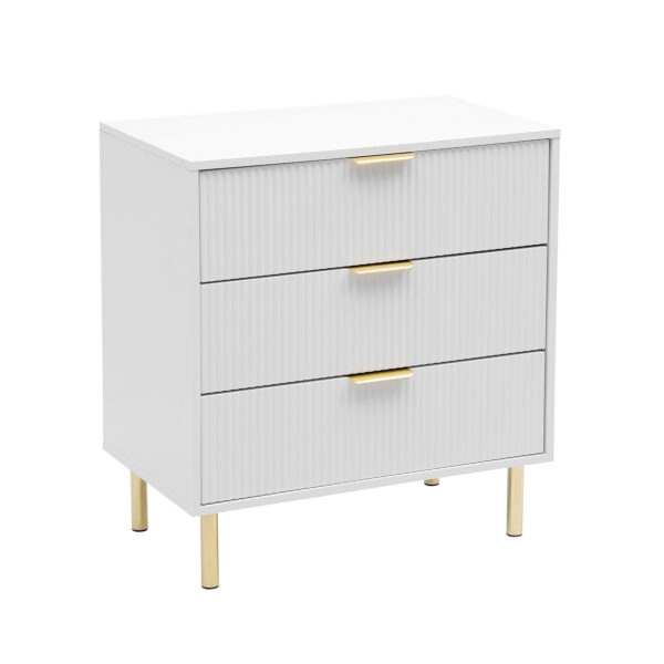 white 3 drawer fluted front chest of drawers