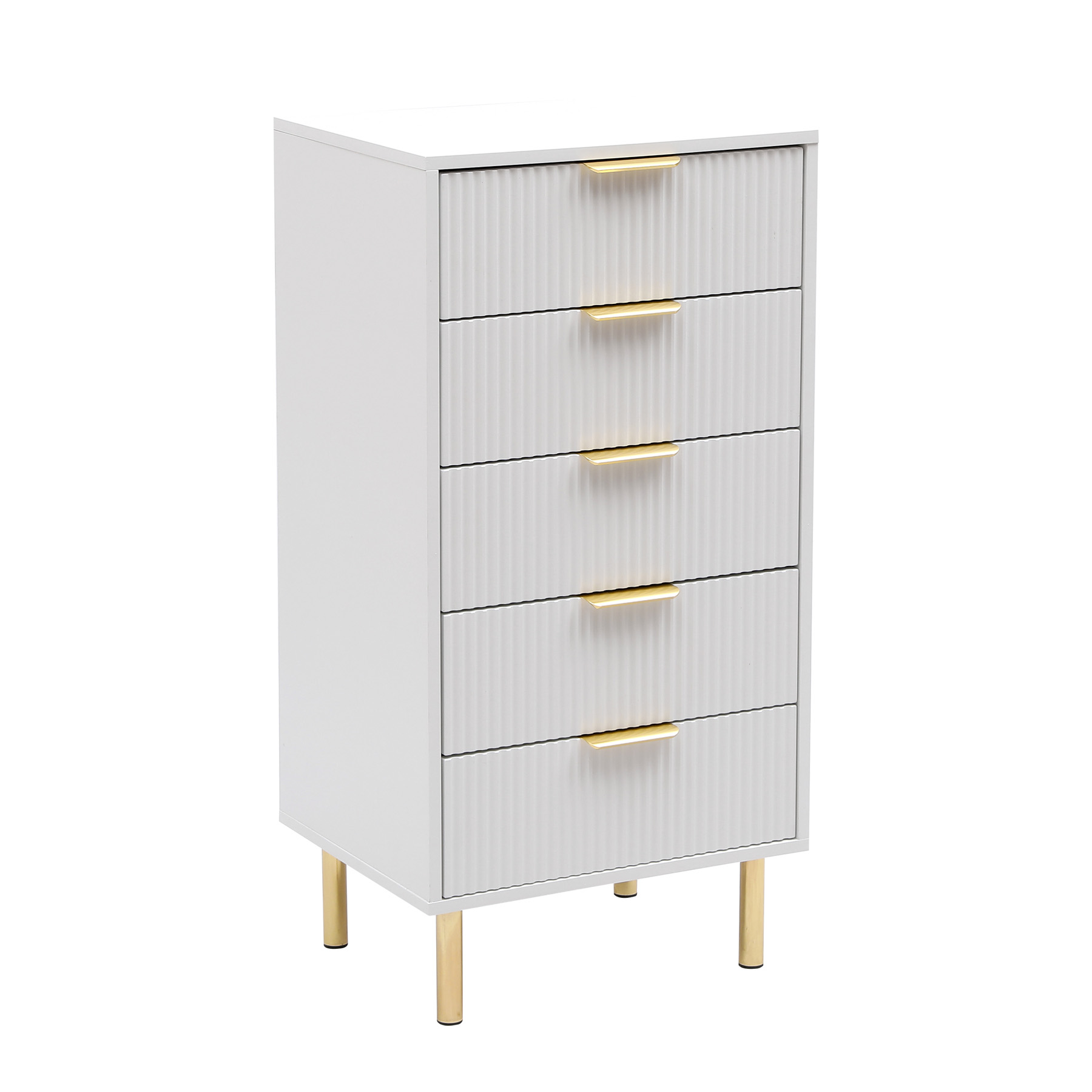 white 5 drawer fluted front chest of drawers