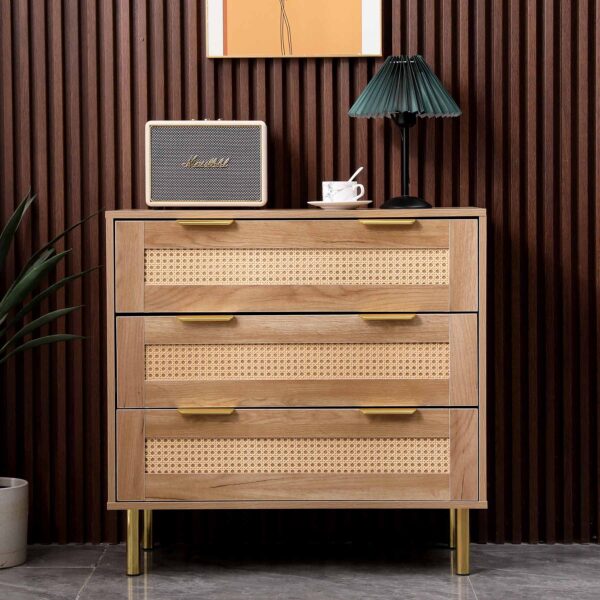 woven rattan chest of 3 drawers in natural colour