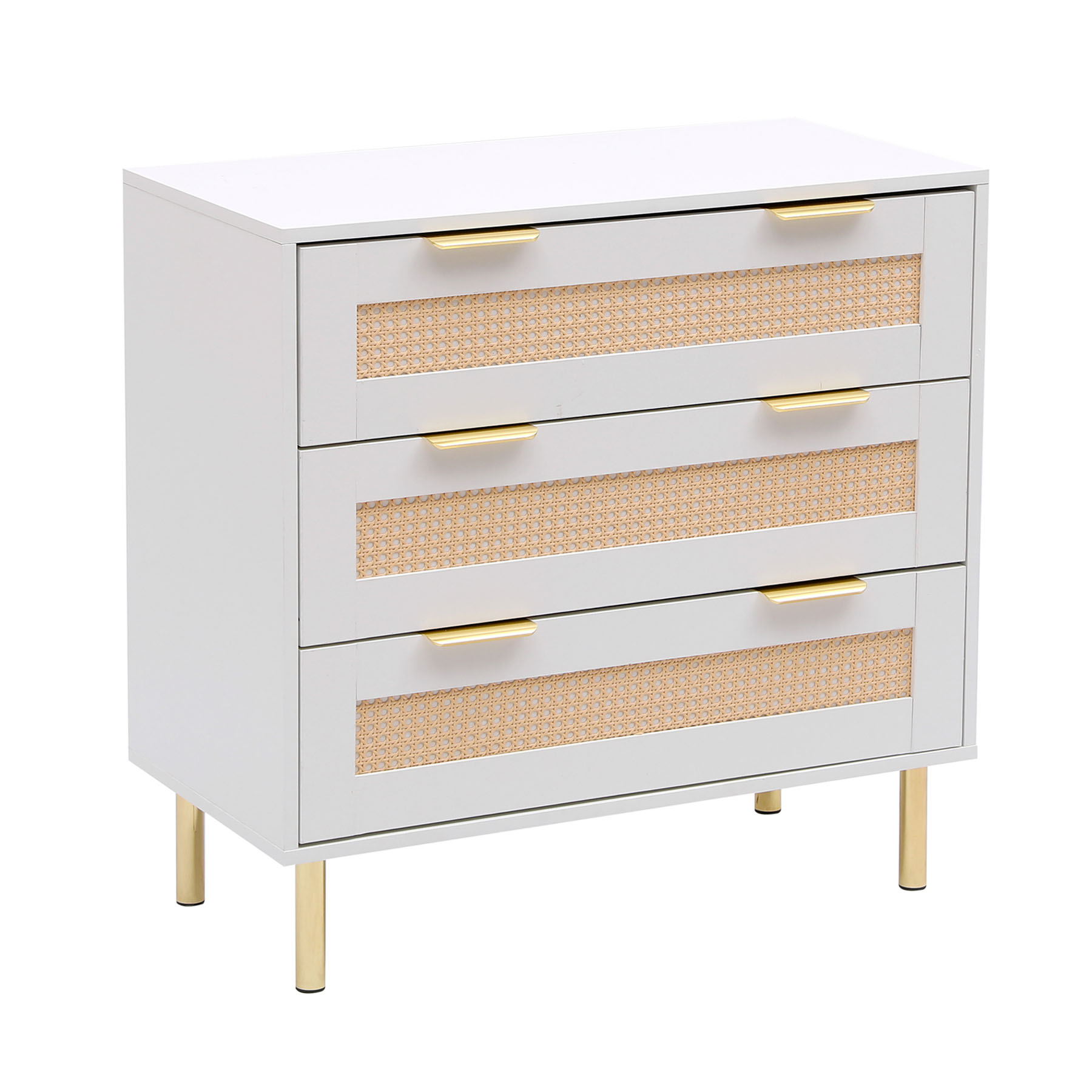 woven rattan chest of 3 drawers in white