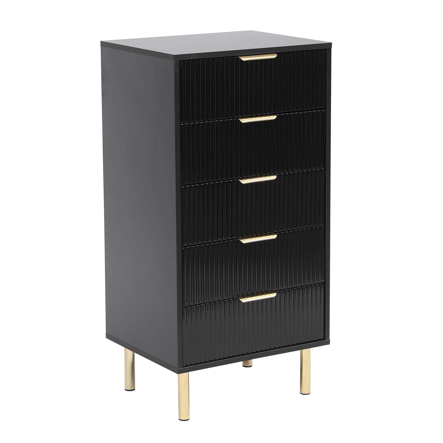 black 5 drawer fluted front chest of drawers