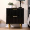 black 2 drawer fluted bedside table