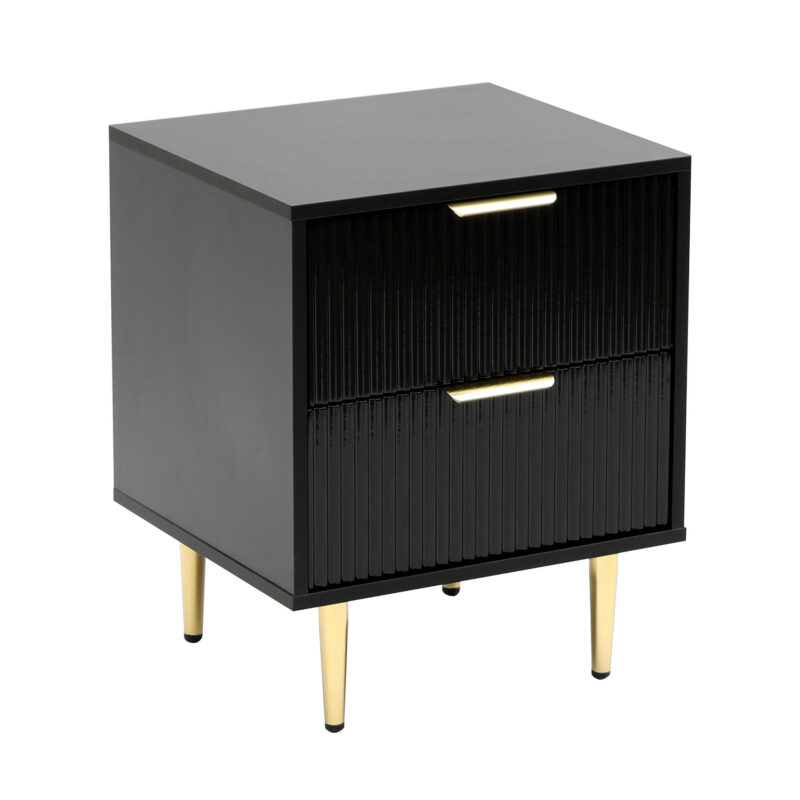 black 2 drawer fluted bedside table