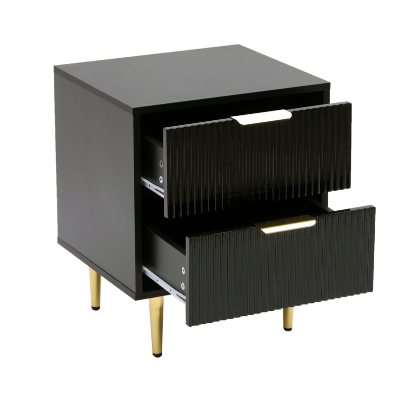 black 2 drawer fluted bedside table