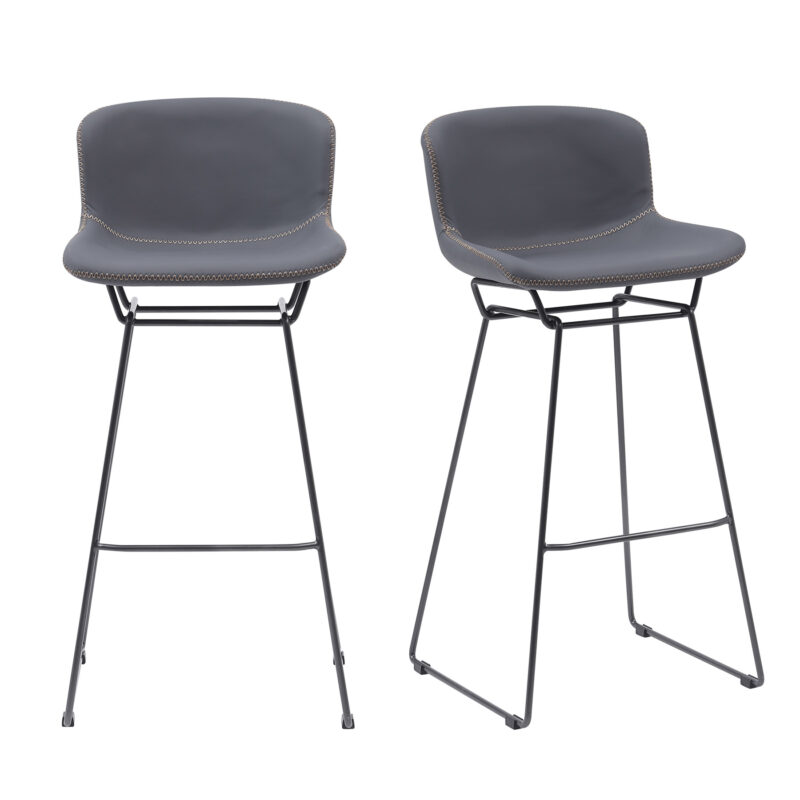 set of 2 grey retro bar stools with footrest