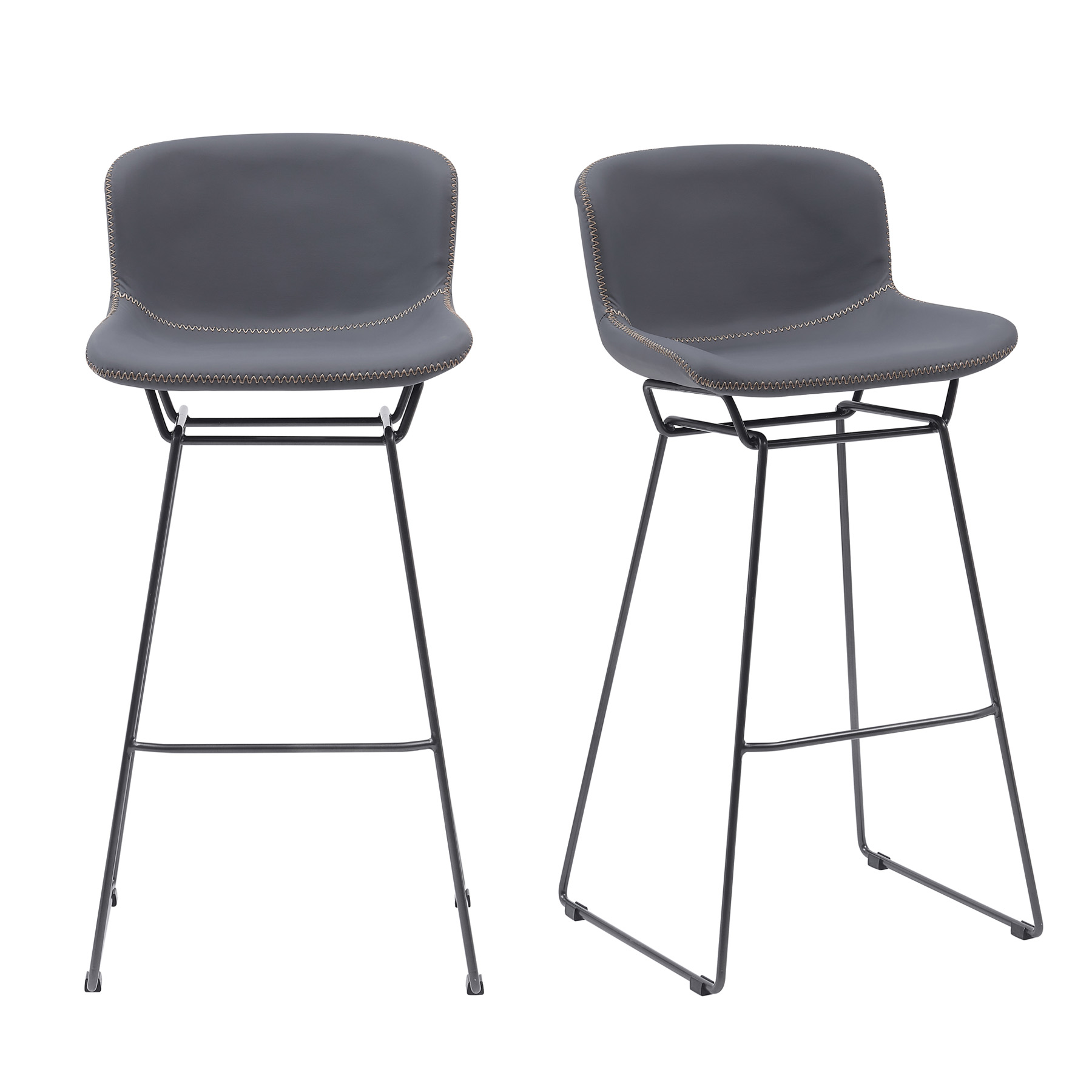 set of 2 grey retro bar stools with footrest
