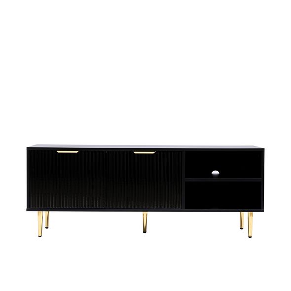 Black 130cm TV Stand Cabinet with Fluted Doors | Up to 65 Inch TVs
