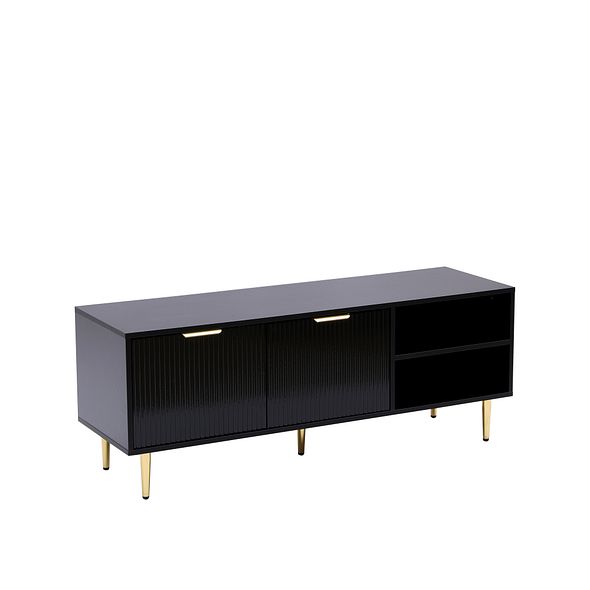 Black 130cm TV Stand Cabinet with Fluted Doors | Up to 65 Inch TVs