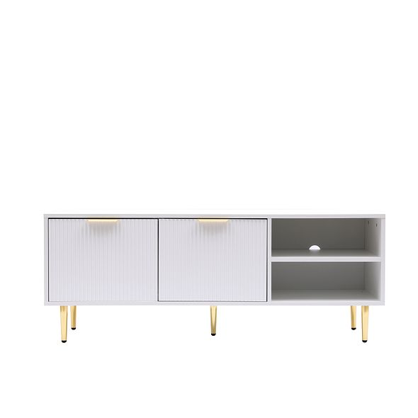 White 130cm TV Stand Cabinet with Fluted Doors | Up to 65 Inch TVs