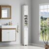 White Slim Bathroom Storage Cabinet 180cm Tall | 20cm Wide