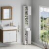 White Slim Bathroom Storage Cabinet 180cm Tall | 20cm Wide