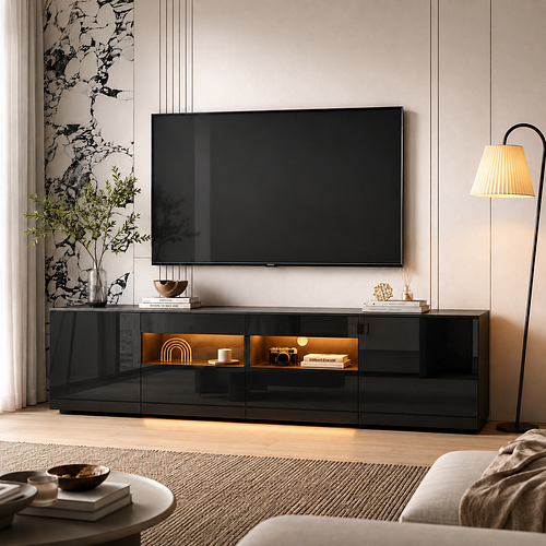 Black 180cm TV Stand Cabinet with LED Lights | Up to 85 Inch TVs