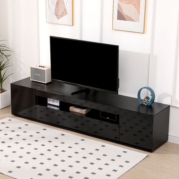 Black 200cm TV Stand Cabinet with Soundbar Shelf & LED Lights