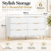 White 6 Drawer Chest of Drawers | Fluted Front, Gold Legs