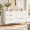 White 6 Drawer Chest of Drawers | Fluted Front, Gold Legs