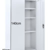 White Steel Storage Cabinet 140cm | 2 Door Lockable, 3 Shelves