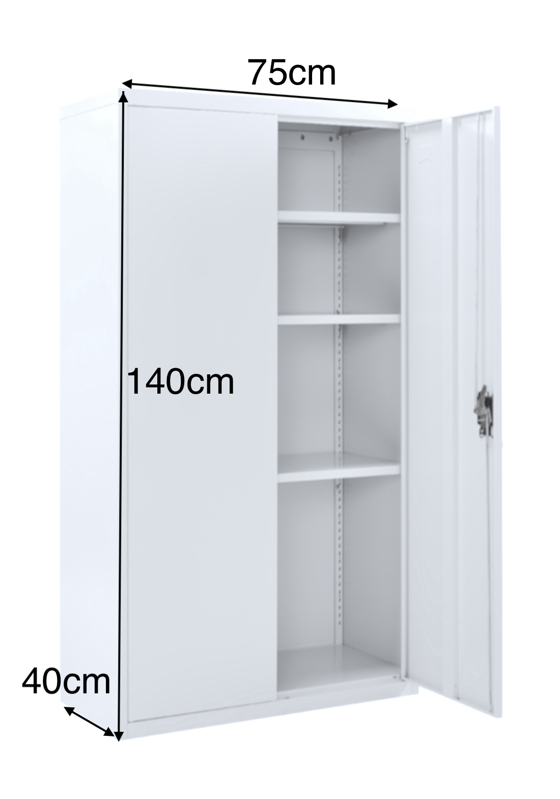 White Steel Storage Cabinet 140cm | 2 Door Lockable, 3 Shelves