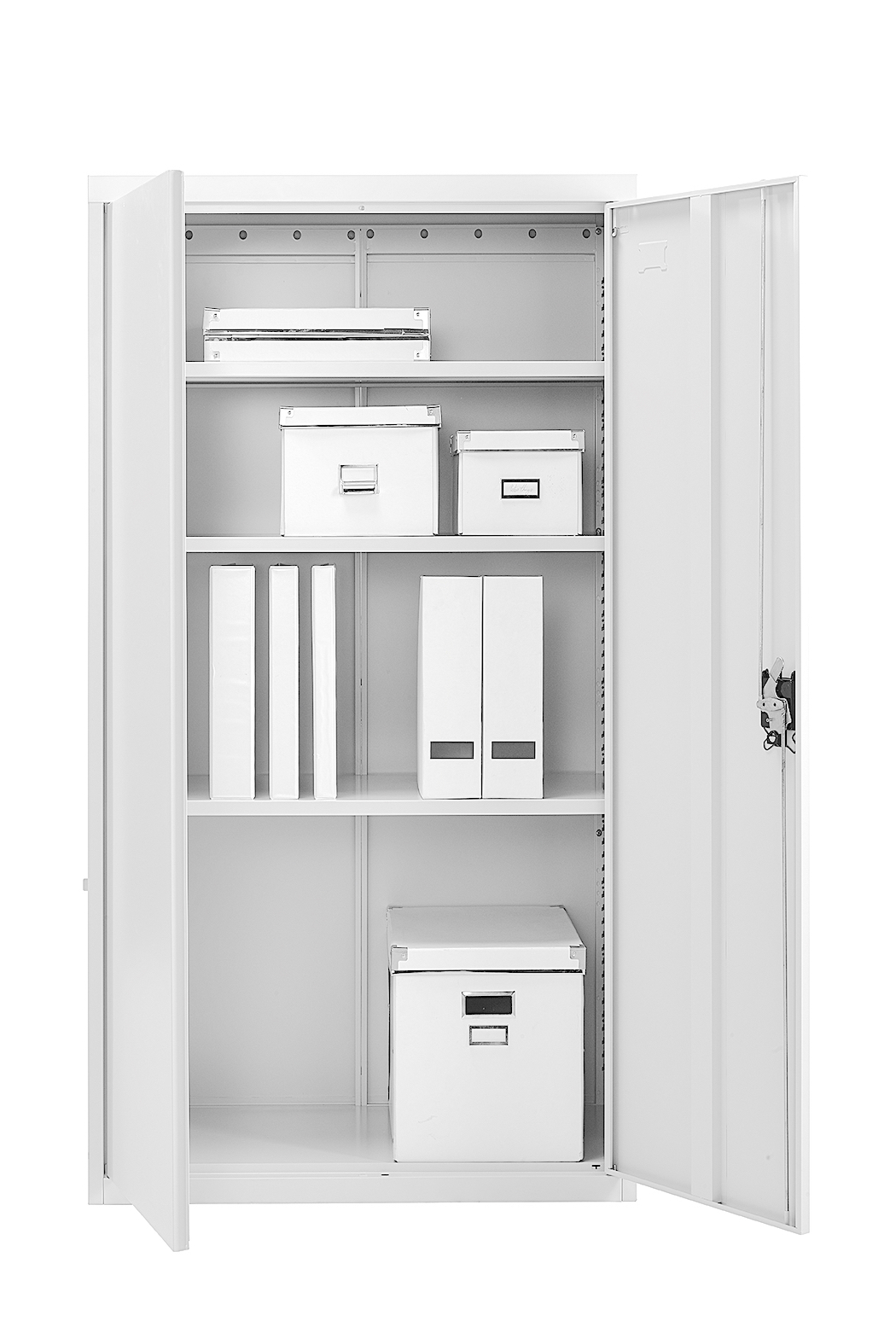 White Steel Storage Cabinet 140cm | 2 Door Lockable, 3 Shelves