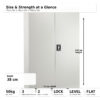 grey steel storage cabinet 140cm | 2 door lockable, 3 shelves