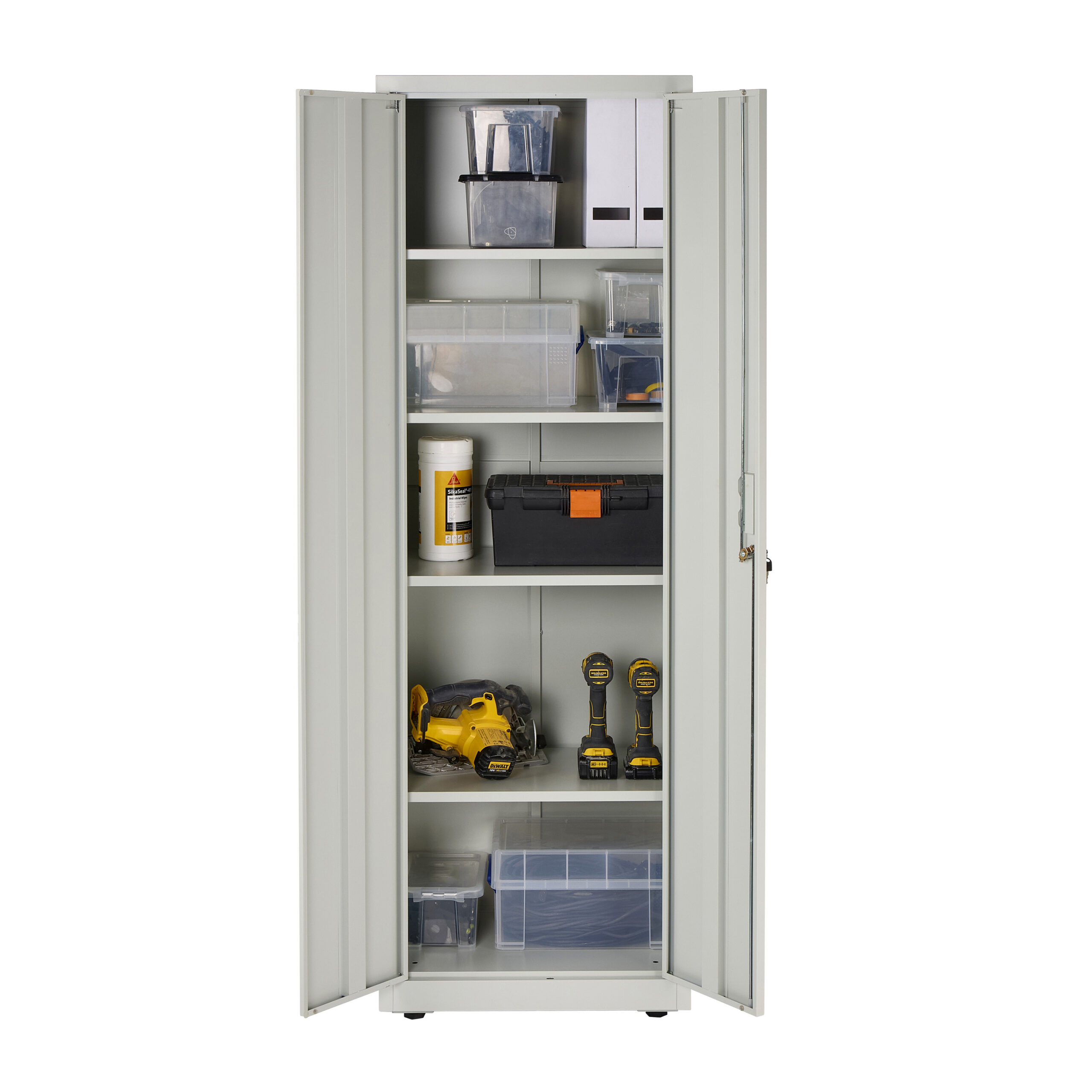 Grey Slim Steel Storage Cabinet 180cm | Lockable, 4 Shelves
