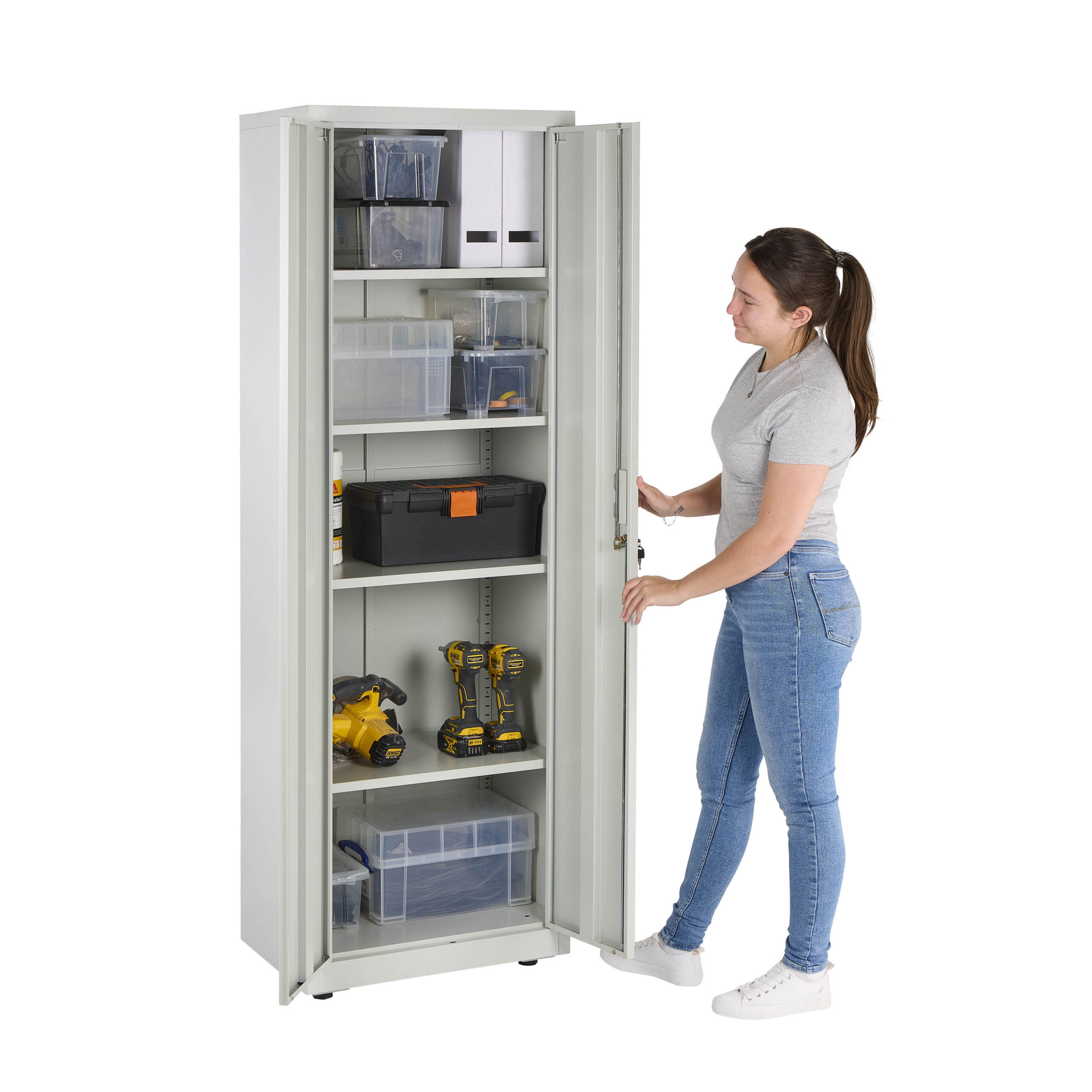 Grey Slim Steel Storage Cabinet 180cm | Lockable, 4 Shelves
