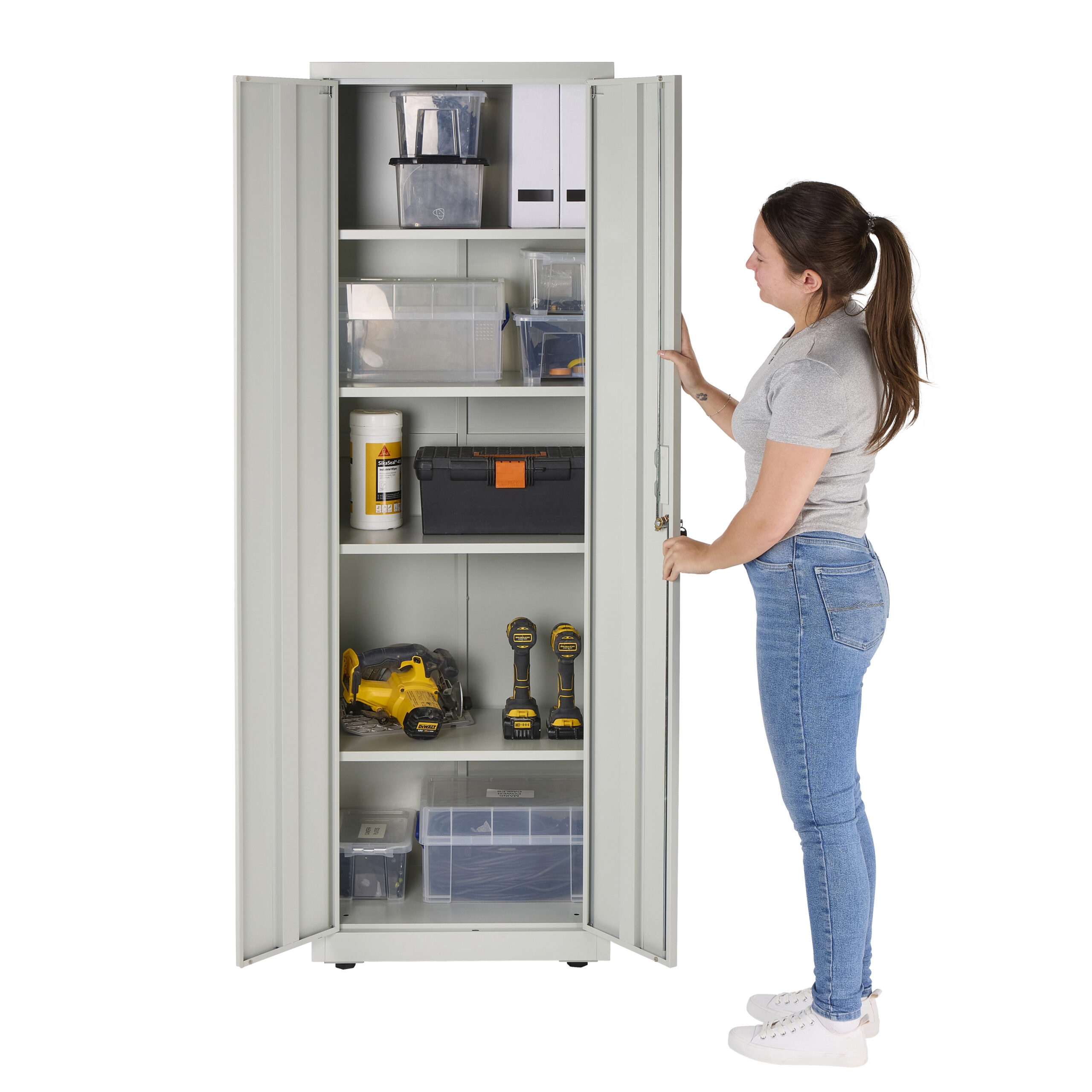 Grey Slim Steel Storage Cabinet 180cm | Lockable, 4 Shelves