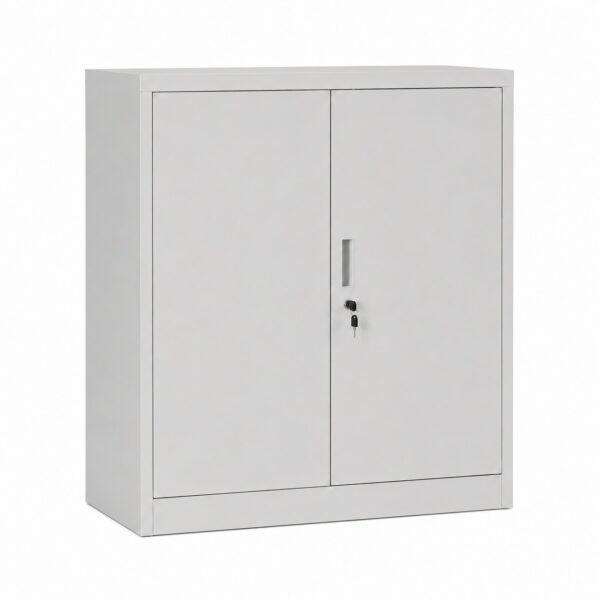 Grey Steel Storage Cabinet 90cm | 2 Door Lockable, 2 Shelves