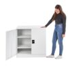 White Steel Storage Cabinet 90cm | 2 Door Lockable, 2 Shelves