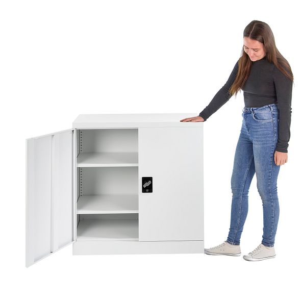 White Steel Storage Cabinet 90cm | 2 Door Lockable, 2 Shelves