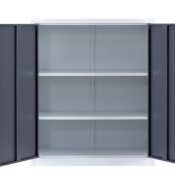 White & Grey Steel Storage Cabinet | Lockable, 2 Adjustable Shelves