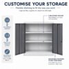 White & Grey Steel Storage Cabinet | Lockable, 2 Adjustable Shelves
